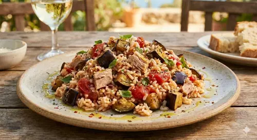 Riso con melanzane e tonno