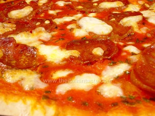 Spicy salami on pizza (Pizza alla diavola)
